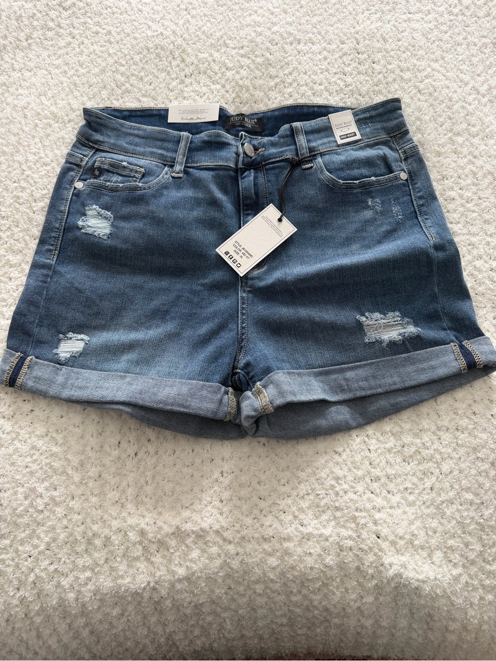 Judy Blue Medium Blue Distressed Cuffed Denim Shorts